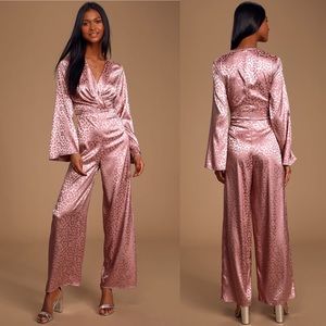 Lulus Untamed Dame Leopard Print Satin Jumpsuit